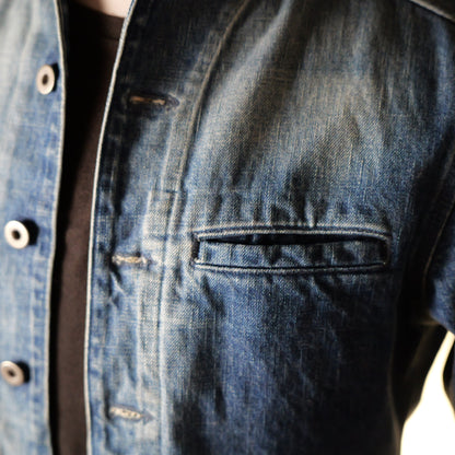 [044] Dangling denim jacket (distressed finish) (size S, sleeve length -5cm, shoulder width 45cm)